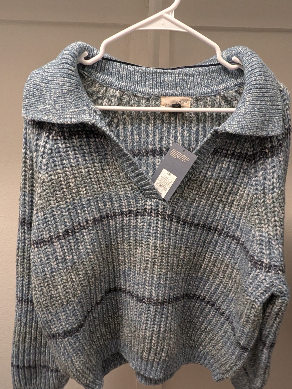 Blue Marled Collared Knit Turtleneck Sweater